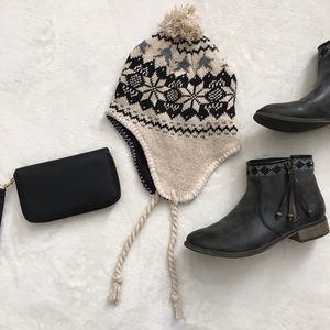 Fair Isle hat w/ tassels & a pompom